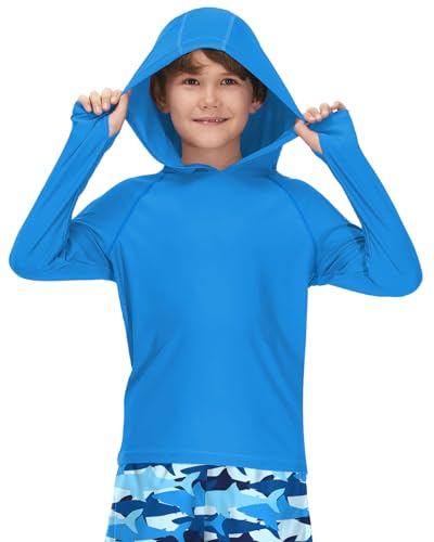 BesserBay Kinder Dunkelblau Langarm UV Shirt Schwimmshirt Bademode Kapuzen mit UV-Shutz UPF 50+ Rashguard 120 von BesserBay