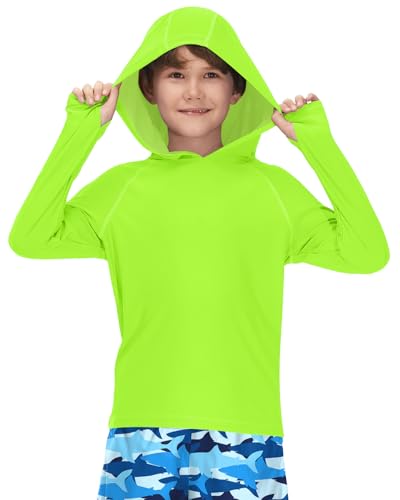 BesserBay Kinder Grün UV Shirt Langarm Bademode Schwimmshirt Kapuzen mit UV-Shutz UPF 50+ Rashguard 140 von BesserBay