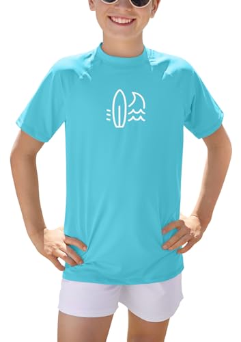 BesserBay Kinder Blau Top Badeshirt Bademode Kruzarm Schwimmshirt UV Shirt mit UV-Shutz Rashguard 150 von BesserBay