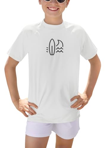 BesserBay Kinder Kurzarm Atmungsaktiv Badeshirt UV Shirt Weiß UV-Shutz Schwimmshirt Bademode Rashguard 150 von BesserBay