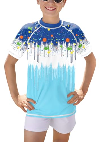 BesserBay Kinder Kurzarm Schnell Trocknend Badeshirt UV Shirt Blau Schwarz Blau Swimsuit Bademode Rashguard 120 von BesserBay