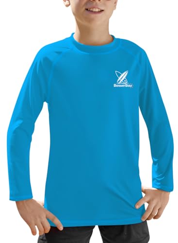 BesserBay Kinder Langarm UV Shirt UPF 50+ Schnelltrocknend Sonnenschutz Rashguard Blau 120 von BesserBay