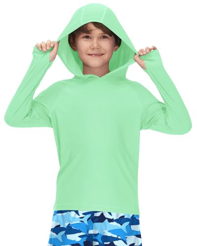 BesserBay Kinder Minze UV Shirt mit UV-Shutz UPF 50+ Bademode Kapuzen Langarm Schwimmshirt Rashguard 120 von BesserBay