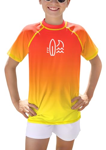 BesserBay Kinder Orange Gelb Top Badeshirt UV Shirt mit UV-Shutz Schwimmshirt Bademode Kurzarm Rashguard 110 von BesserBay