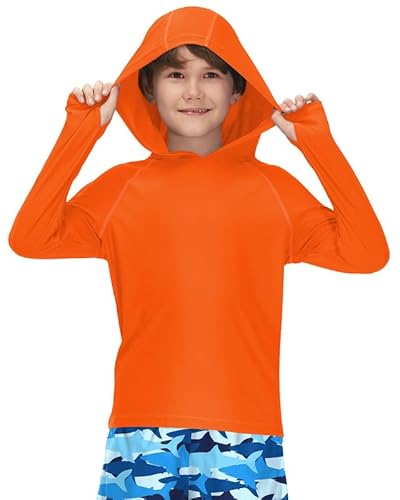 BesserBay Kinder Orange Jungen UV Shirt Schwimmshirt Bademode Kapuzen mit UV-Shutz UPF 50+ Rashguard 120 von BesserBay