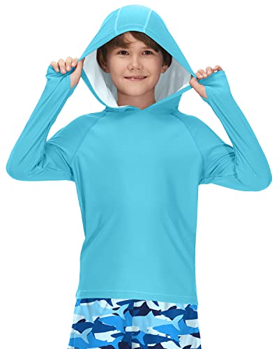 BesserBay Kinder Blau UV Shirt Langarm mit UV-Shutz UPF 50+ Bademode Kapuzen Schwimmshirt Rashguard 160 von BesserBay