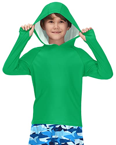 BesserBay Kinder Grün UV Shirt Kapuzen mit UV-Shutz UPF 50+ Schwimmshirt Langarm Bademode Rashguard 130 von BesserBay