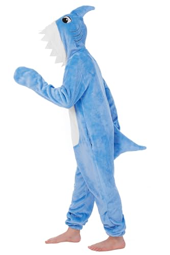 BesserBay Kinder Schlafoverall Warm Fleece Overall Einteiler Hausanzug Mädchen Jumpsuit Hai Blau 3-4 Jahre von BesserBay