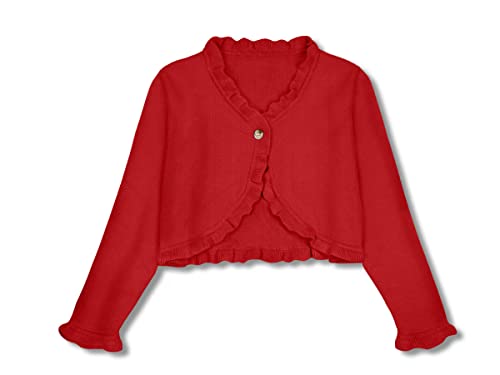 BesserBay Kinder Strickjacken Bolero Langarm Bolerojäckche Herbst Kurz Cardigan mit Ruffle Rot 120 von BesserBay