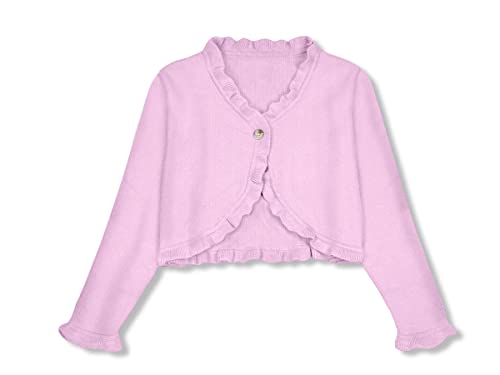 BesserBay Kinder Strickjacken Bolero Lange Ärmel Cardigan Frühling Kurz Bolerojäckche mit Ruffle Helles Violett 120 von BesserBay