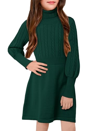 BesserBay Mädchen Abendkleider Winter Pullover Warm Langarm Tunika Kleid Elegant Kabel Strickkleid Grün 140 von BesserBay