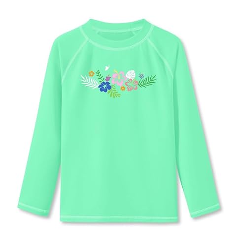 BesserBay Mädchen Badeanzug Druck UV Shirt Langarm Rundhals Grün UPF 50+ Sonnenschutz Rash Guard 120 von BesserBay