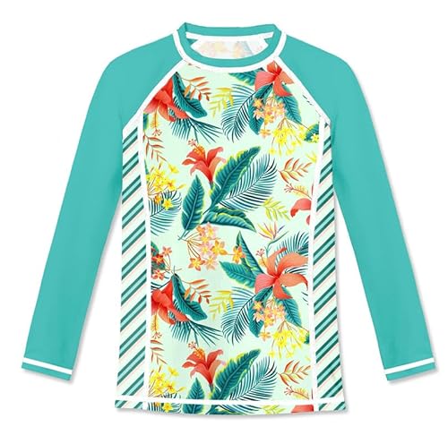 BesserBay Mädchen Badebekleidung Schwimmshirt UV Shirt Langarm Rundhals Blau Sonnenschutz Rash Guard 110 von BesserBay