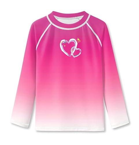 BesserBay Mädchen Badebekleidung Schwimmshirt UV Shirt Sonnenschutz Rundhals Rosa Weiß Langarm Rash Guard 140 von BesserBay