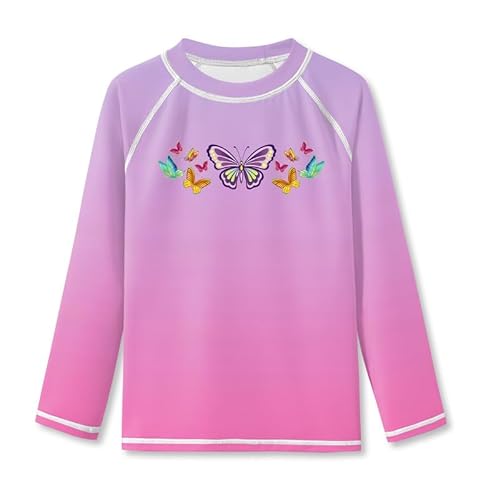 BesserBay Mädchen Badeshirt Kinder UV Shirt Lila Rosa Langarm UPF 50+ Sonnenschutz Rundhals Rash Guard 110 von BesserBay