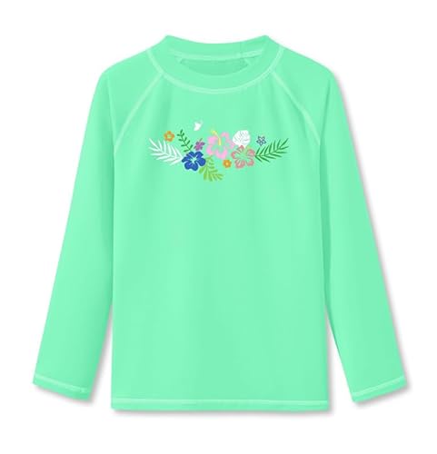 BesserBay Mädchen Badeshirt Kinder UV Shirt Rundhalsausschnitt UPF 50+ Sonnenschutz Grün Langarm Rash Guard 130 von BesserBay