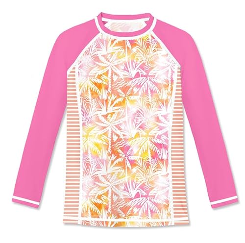 BesserBay Mädchen Druck Badeanzug UV Shirt Rosa Langarm UPF 50+ Sonnenschutz Rundhals Rash Guard 130 von BesserBay