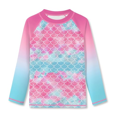 BesserBay Mädchen Kinder Badeshirt UV Shirt Langarm Rundhals UPF 50+ Sonnenschutz Rash Guard Rosa Blau 150 von BesserBay
