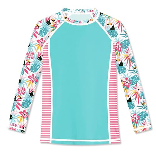 BesserBay Mädchen Kinder Badeshirt UV Shirt UPF 50+ Sonnenschutz Rundhals Blau Langarm Rash Guard 110 von BesserBay