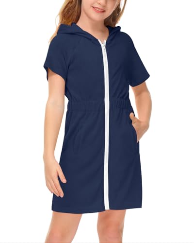 BesserBay Mädchen Kinder Unisex Badeponcho Badeponcho Taschen Elastischer Bund mit Kapuze Zip Surf Poncho Blau 120 von BesserBay