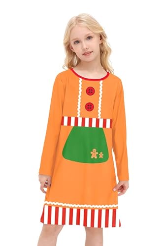 BesserBay Mädchen Kinder Weihnachten Kostüm Langarm Partykleid Gestreiftes Bedruck Lebkuchenmann 130 von BesserBay