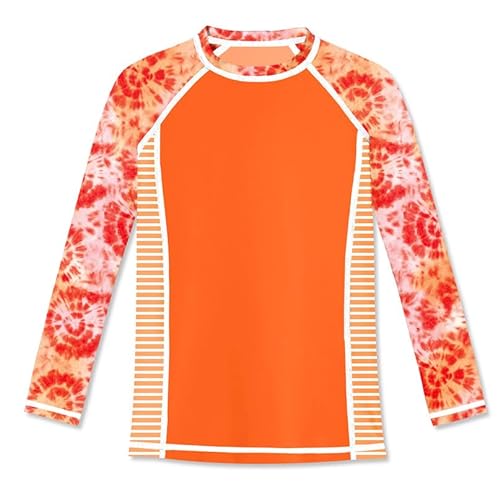 BesserBay Mädchen Badeshirt Kinder UV Shirt Rundhals UPF 50+ Sonnenschutz Orange Langarm Rash Guard 120 von BesserBay