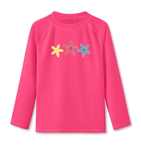 BesserBay Mädchen Badeshirt Kinder UV Shirt Rosa Langarm UPF 50+ Sonnenschutz Rundhals Rash Guard 110 von BesserBay