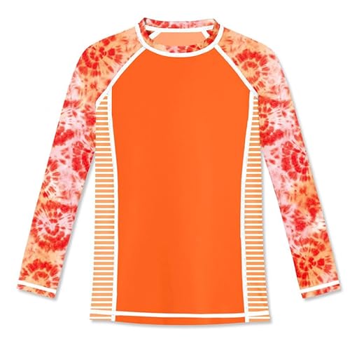 BesserBay Mädchen Badeanzug Druck UV Shirt Langarm Rundhals Orange UPF 50+ Sonnenschutz Rash Guard 110 von BesserBay