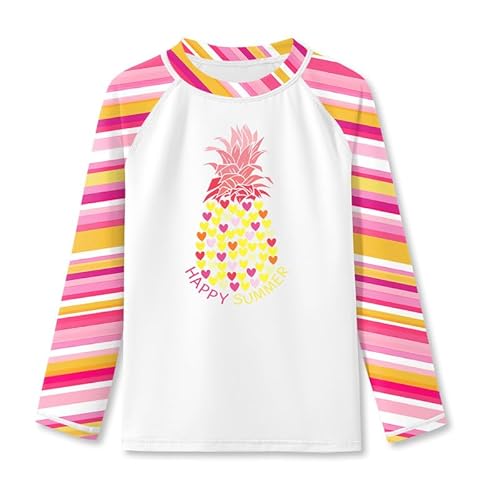 BesserBay Mädchen Kinder Badeshirt UV Shirt Langarm Rundhals Weiß Rosa UPF 50+ Sonnenschutz Rash Guard 140 von BesserBay