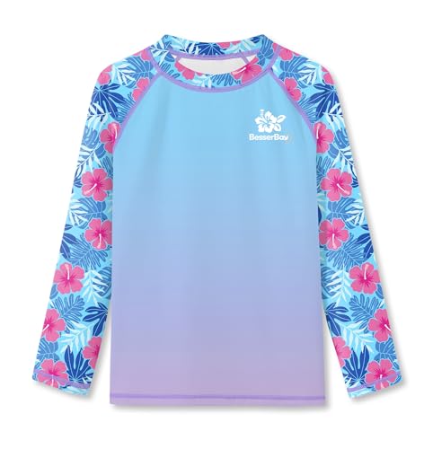 BesserBay Mädchen Schnelltrocknend Oberteil UV Shirt Langarm UPF 50+ Rundhalsausschnitt Rash Guard Blau Lila 120 von BesserBay