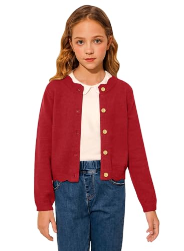 BesserBay Mädchen Girl Strickjacken Herbst Schulterjacke Langarm Bolerojäckche Rot 120 von BesserBay