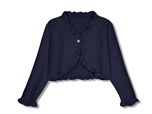 BesserBay Mädchen Strickjacken Bolero Langarm Cardigan Weich Kurz Schulterjacke Navy Blau 140 von BesserBay