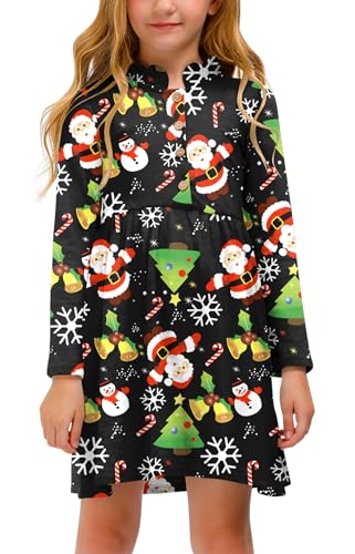 BesserBay Weihnachten Mädchen Weihnachtsmann Minikleid mit Rüsche Kragen Langarm Lässig Freizeitkleid 110 von BesserBay