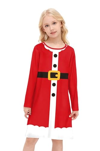 BesserBay Mädchen Weihnachtskleid Langarm Xmas Kostüm Rundem Ausschnitt Weihnachtsmann Bedruck 110 von BesserBay