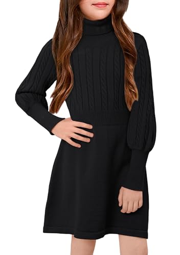 BesserBay Mädchen Winter Bequem Abendkleider Rollkragen Pulloverkleid Elegant Strickkleid Schwarz 120 von BesserBay