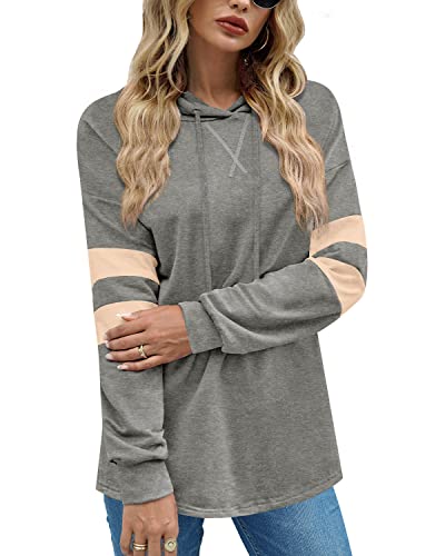BesserBay Modischer Pullover Hoodie Sweatshirt langärmliges Kapuzen-T-Shirt Arbeit Urlaub Lässiges Sweatshirt-Patchwork Grau XL von BesserBay