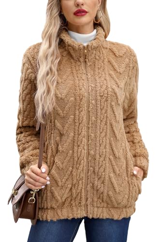 BesserBay Ohne Kapuze Schick Fleecejacke Damen Teddyfleece Schick Funktions Winter Warm Teddy Jacke Damen Teddyfleece Schick Multitexturiert-Braun XL von BesserBay