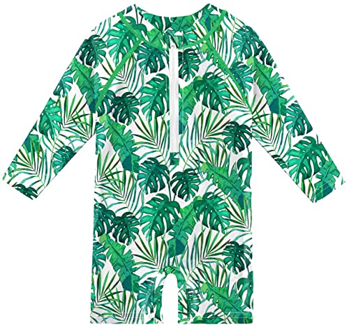 Baby Atmungsaktiv UV Shirt Einteiliger Rundhals UPF 50+ Badebekleidung Grüne Blätter 0-6 Monate von BesserBay