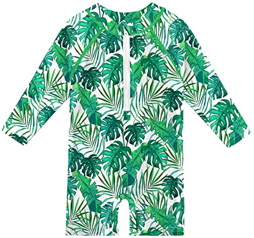 Baby Langarm UV Shirt UPF 50+ Rundhals Einteiliger Badebekleidung Grüne Blätter 12-18 Monate von BesserBay