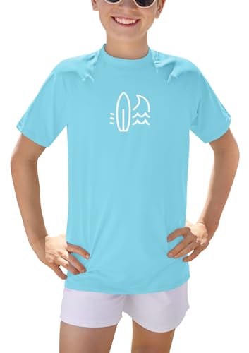 BesserBay Kinder Rundhals UPF 50+ Badeshirt UV Shirt Blau UV-Shutz Schwimmshirt Bademode Rashguard 130 von BesserBay