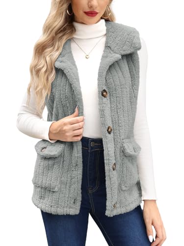 BesserBay Teddy Plüsch Weste Damen Strickjacke Ärmellose Herbst Winter Fleecejacke Outdoor Warm Lässig Grau L von BesserBay