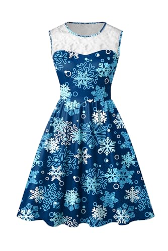 BesserBay Weihnachten Damen Kleid Ärmellos A-Linie Kleider Spitzenkleid Party Swing Druck Weihnachtskleid XL von BesserBay