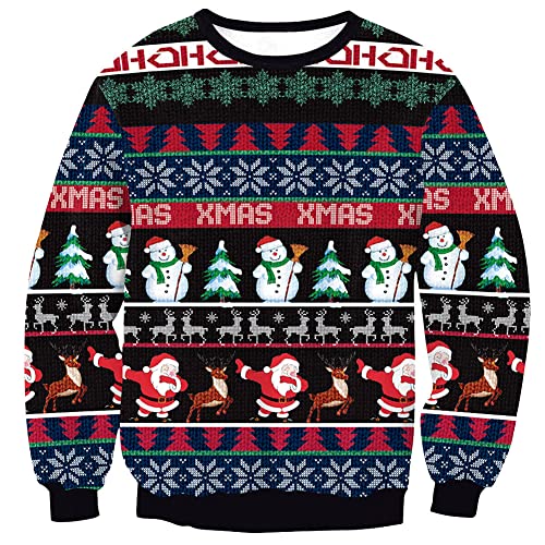 BesserBay Weihnachten Herren Ugly Weihnachtspulli Lustige Christmas Langarm Rundhals Sweatshirt Blau XXL von BesserBay