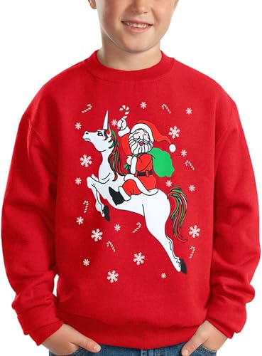 BesserBay Weihnachten Kinder Weihnachtspullover Rot Unisex Weihnachtsmann Einhorn Druck Sweatshirt Pullover 128 von BesserBay