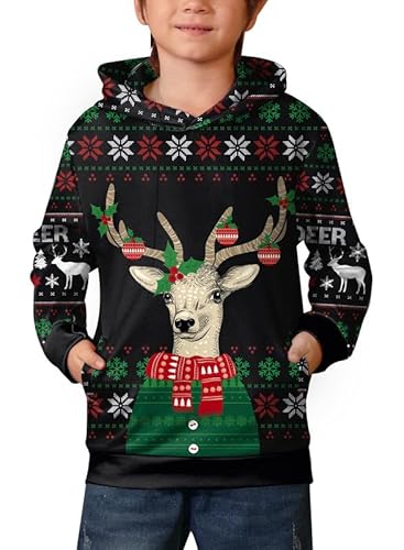 BesserBay Weihnachten Kinder Pullover Hoodie Kapuzenpullover Sweatshirt Taschen Schnee & Rentier 8 Jahre von BesserBay