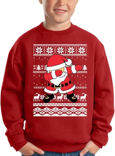 BesserBay Weihnachten Kinder Weihnachtspullover Sweatshirt Weihnachtsmann Druck Rot Unisex Pullover 128 von BesserBay