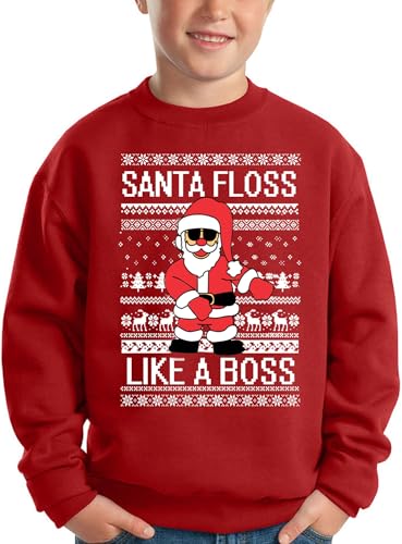 BesserBay Weihnachten Kinder Weihnachtspullover Rot Weihnachtsmann Santa Floss Druck Sweatshirt Pullover 110 von BesserBay