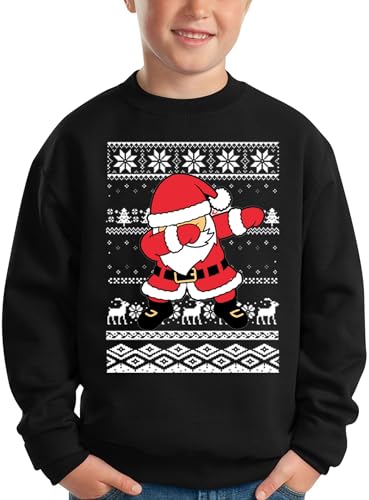 BesserBay Weihnachten Kinder Weihnachtspullover Weihnachtsmann Druck Sweatshirt Schwarz Unisex Pullover 128 von BesserBay