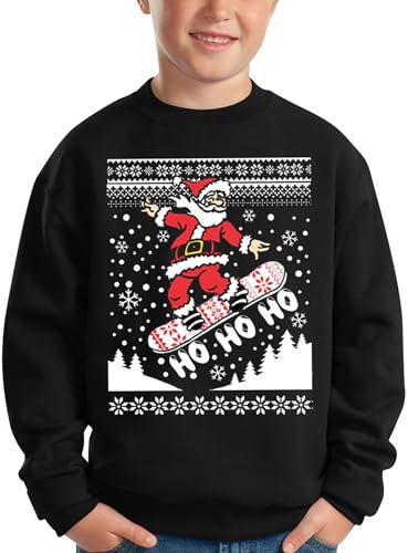 BesserBay Weihnachten Kinder Weihnachtspullover Unisex Sweatshirt Weihnachtsmann Schilaufen Druck Pullover 128 von BesserBay