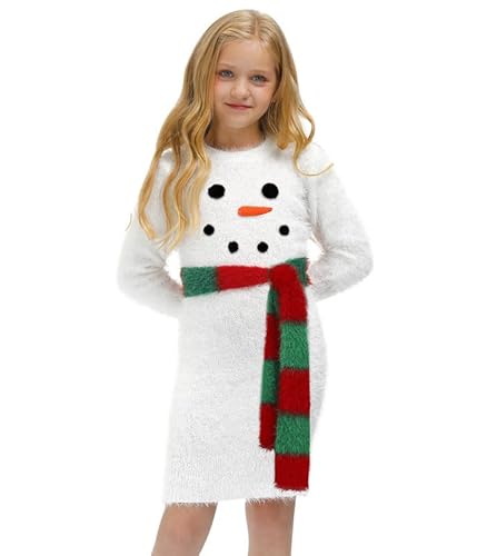 BesserBay Weihnachten Mädchen Kostüm Weihnachtskleid Langarmkleid Weihnachtskostüm Schneemann Weiß 120 von BesserBay